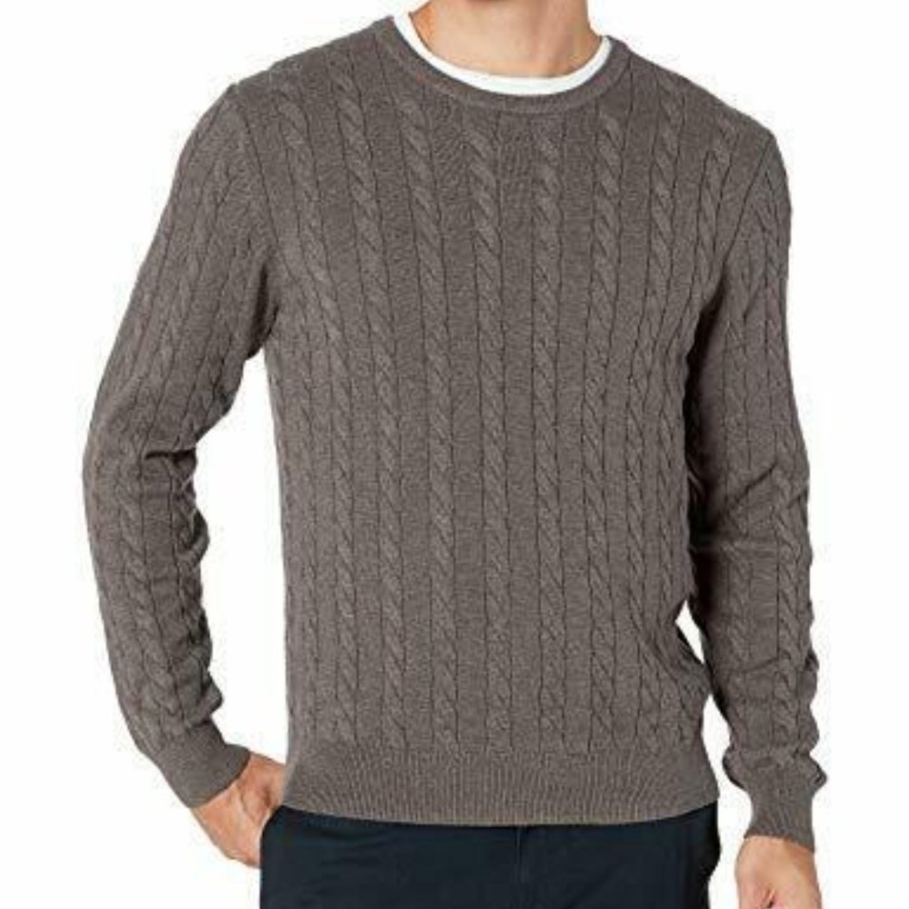 NEW Brown Mens Sz XXL Cable Knit Cotton Sweater